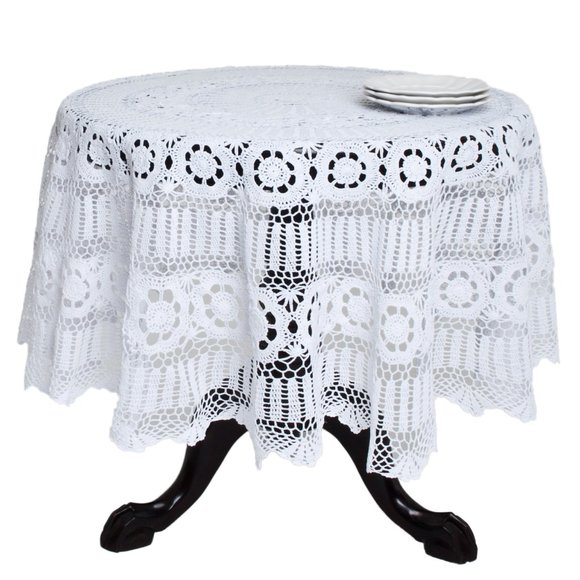 Classic Vintage Style White Handmade 100% Cotton Crochet Lace Tablecloth, 72" Rd - Picture 1 of 2